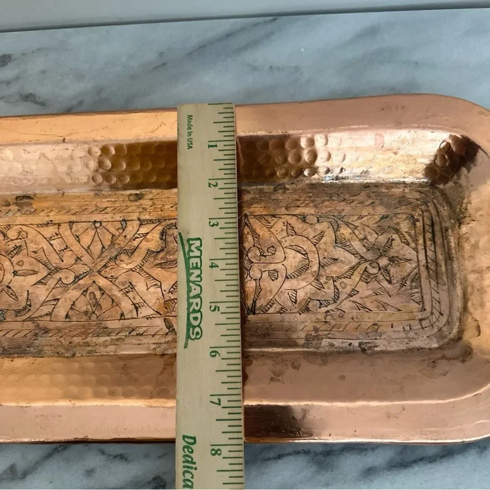 Copper Vanity Tray floral embossed hammered design